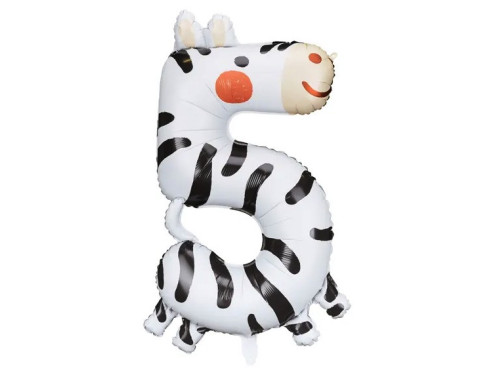Foil balloon, Number 5 - Zebra, 68 x 98 cm