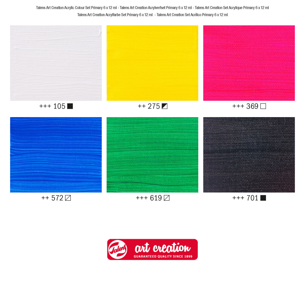 Zestaw farb akrylowych, Primary - Talens Art Creation - 6 kolorów x 12 ml