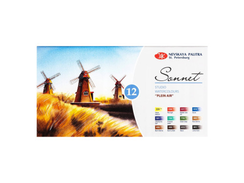 Set of watercolor paints Sonnet, Plener - St. Petersburg - 12 colors