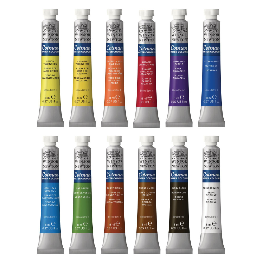Zestaw farb akwarelowych Cotman w tubkach - Winsor & Newton - 12 kolorów