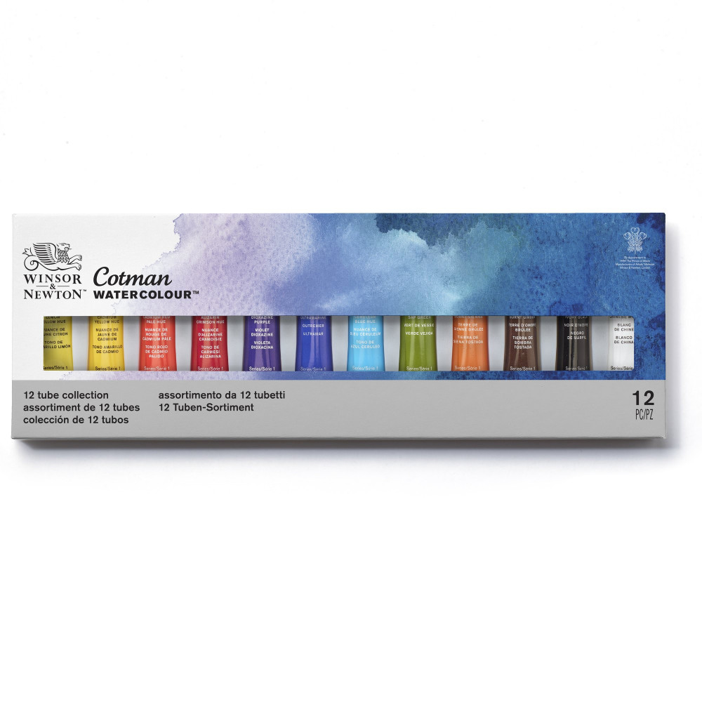 Zestaw farb akwarelowych Cotman w tubkach - Winsor & Newton - 12 kolorów
