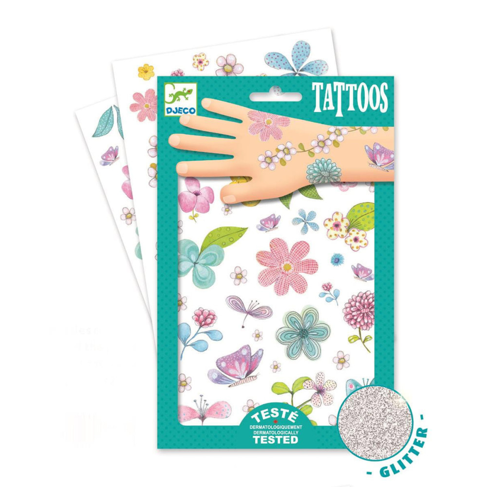 Zestaw tatuaży brokatowych dla dzieci - Djeco - Kwiaty