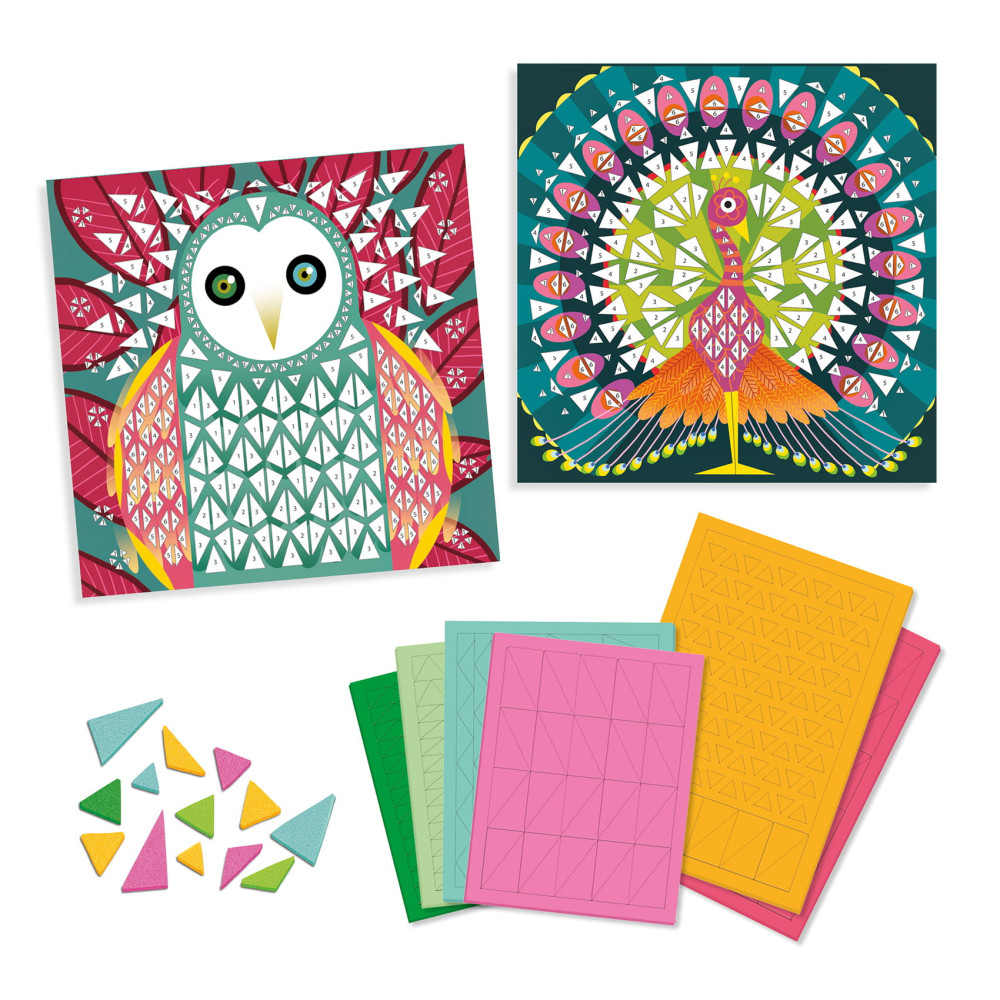 Art set for kids, mosaic - Djeco - Peacock and owl