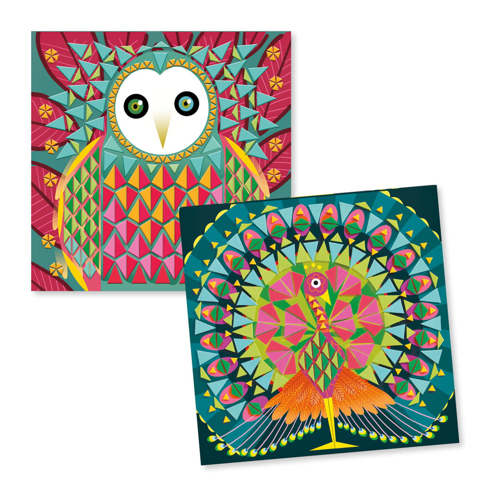 Art set for kids, mosaic - Djeco - Peacock and owl