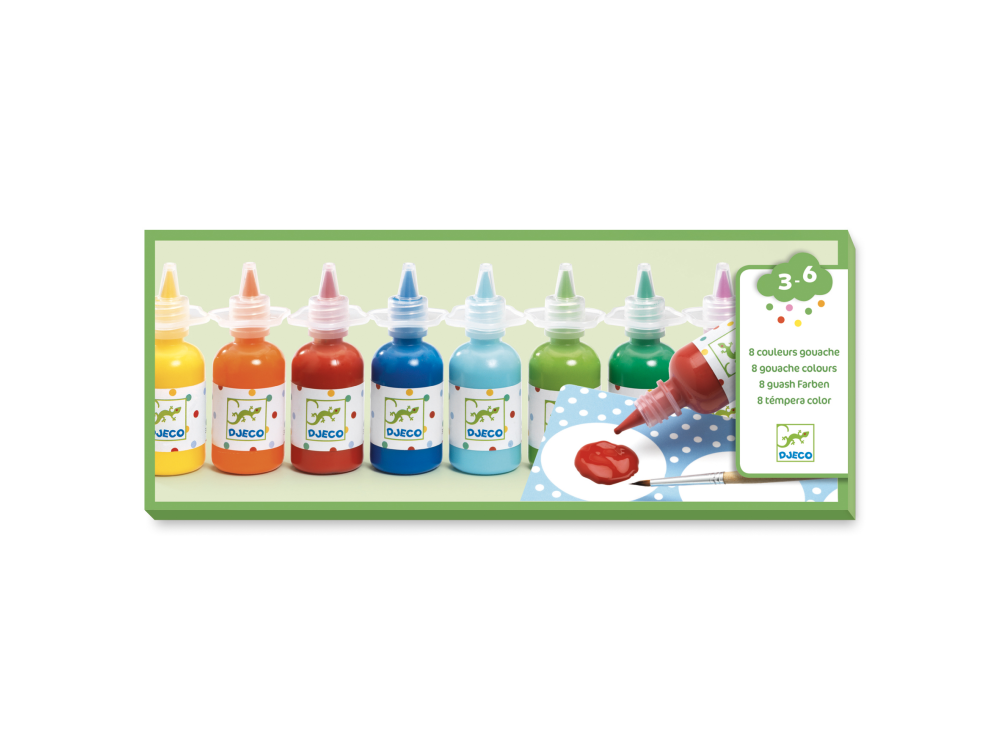Zestaw farb plakatowych, gwaszy dla dzieci - Djeco - 8 kolorów