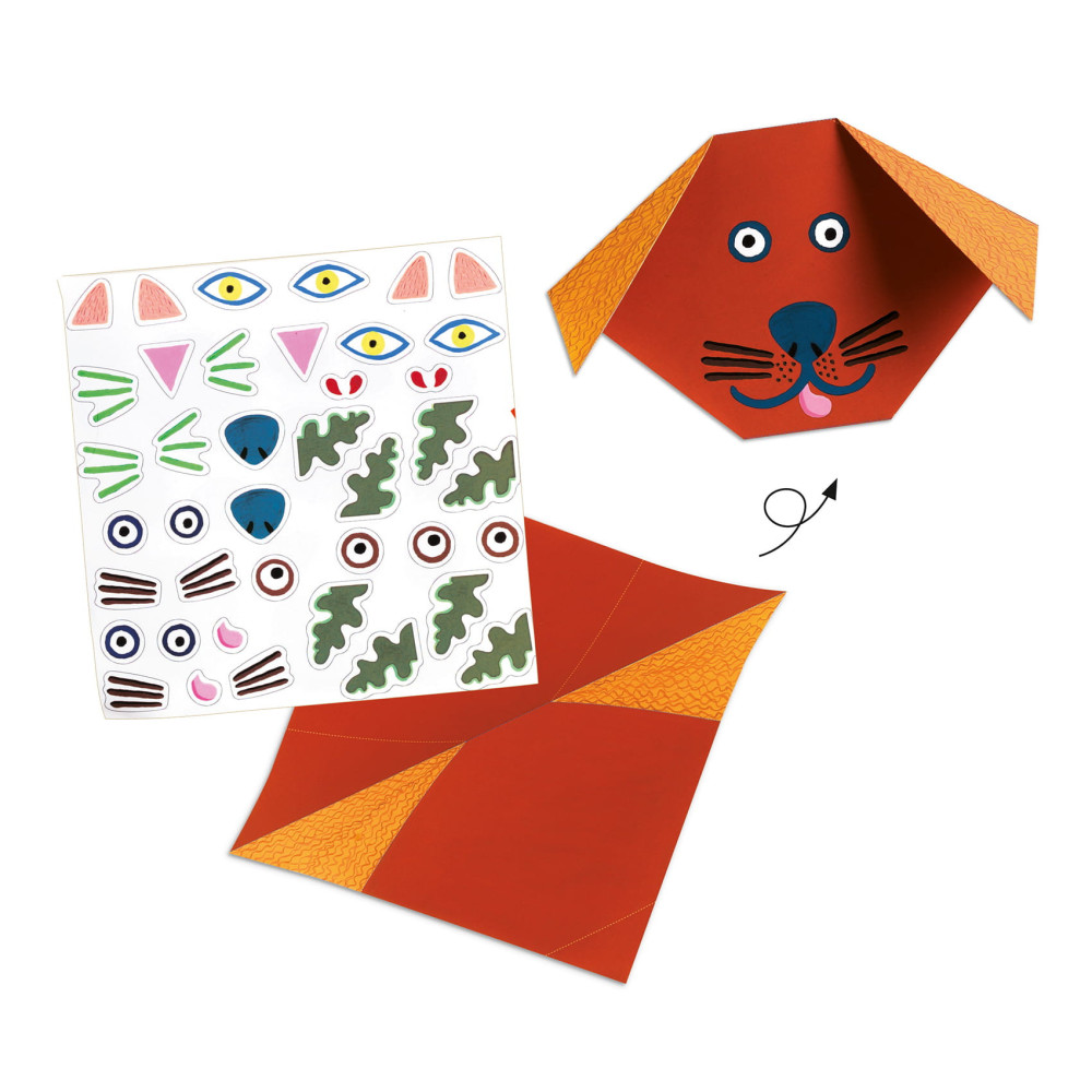 Set for origami with stickers - Djeco - Animals