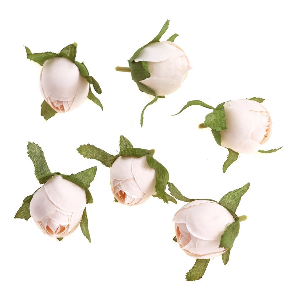 Główki kwiatowe Róże - DpCraft - ecru, 3 cm, 6 szt.