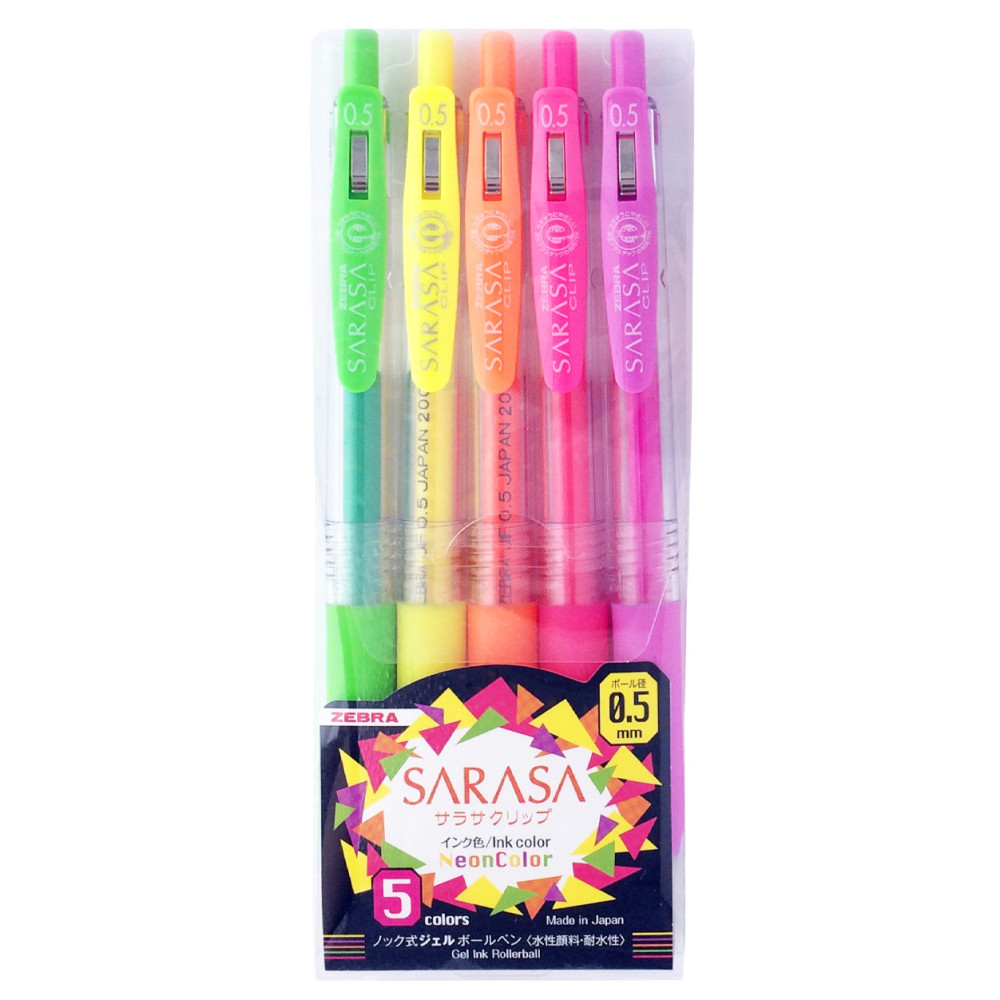 Set of Sarasa gel pens - Zebra - Neon, 5 pcs.