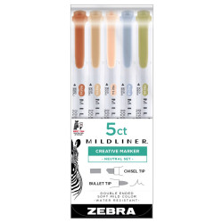 Zestaw dwustronnych zakreślaczy Mildliner Neutral - Zebra - 5 kolorów