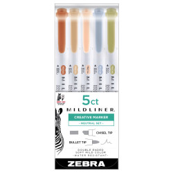 Zestaw dwustronnych zakreślaczy Mildliner - Zebra - Neutral, 5 kolorów