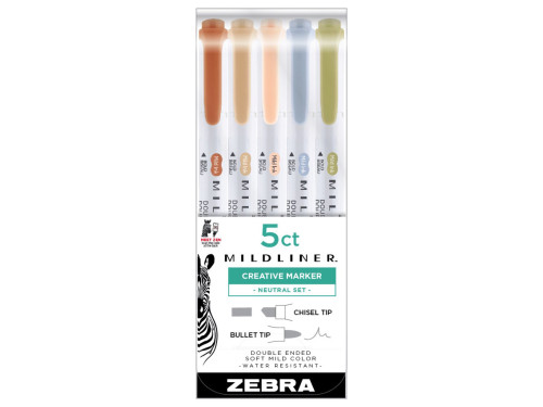 Zestaw dwustronnych zakreślaczy Mildliner Neutral - Zebra - 5 kolorów