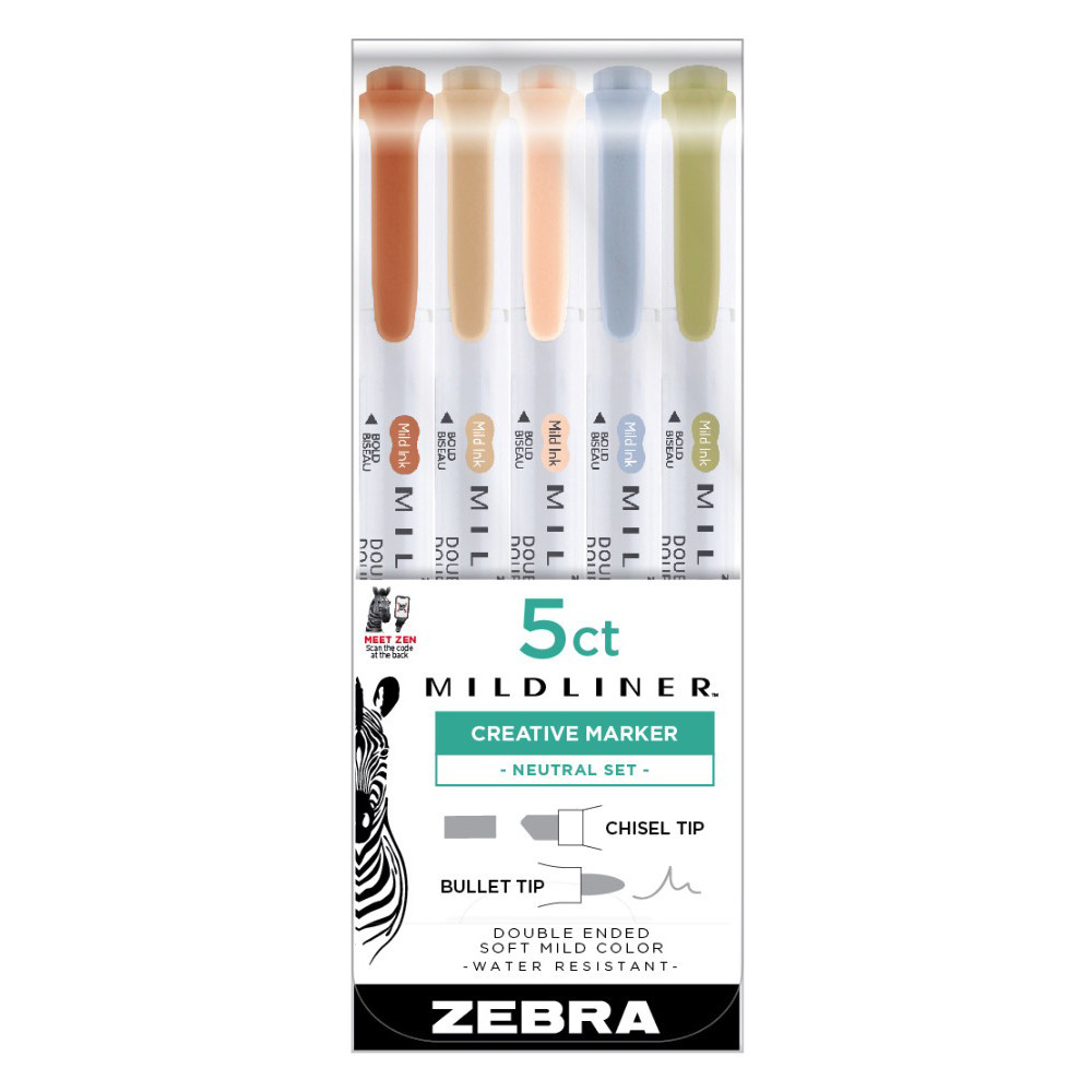 Zestaw dwustronnych zakreślaczy Mildliner Neutral - Zebra - 5 kolorów