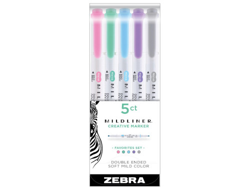 Zestaw dwustronnych zakreślaczy Mildliner Favorites - Zebra - 5 kolorów