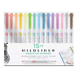 Zestaw dwustronnych zakreślaczy Mildliner - Zebra - 15 kolorów
