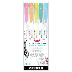 Zestaw dwustronnych zakreślaczy Mildliner Brush - Zebra - Fluorescent, 5 kolorów