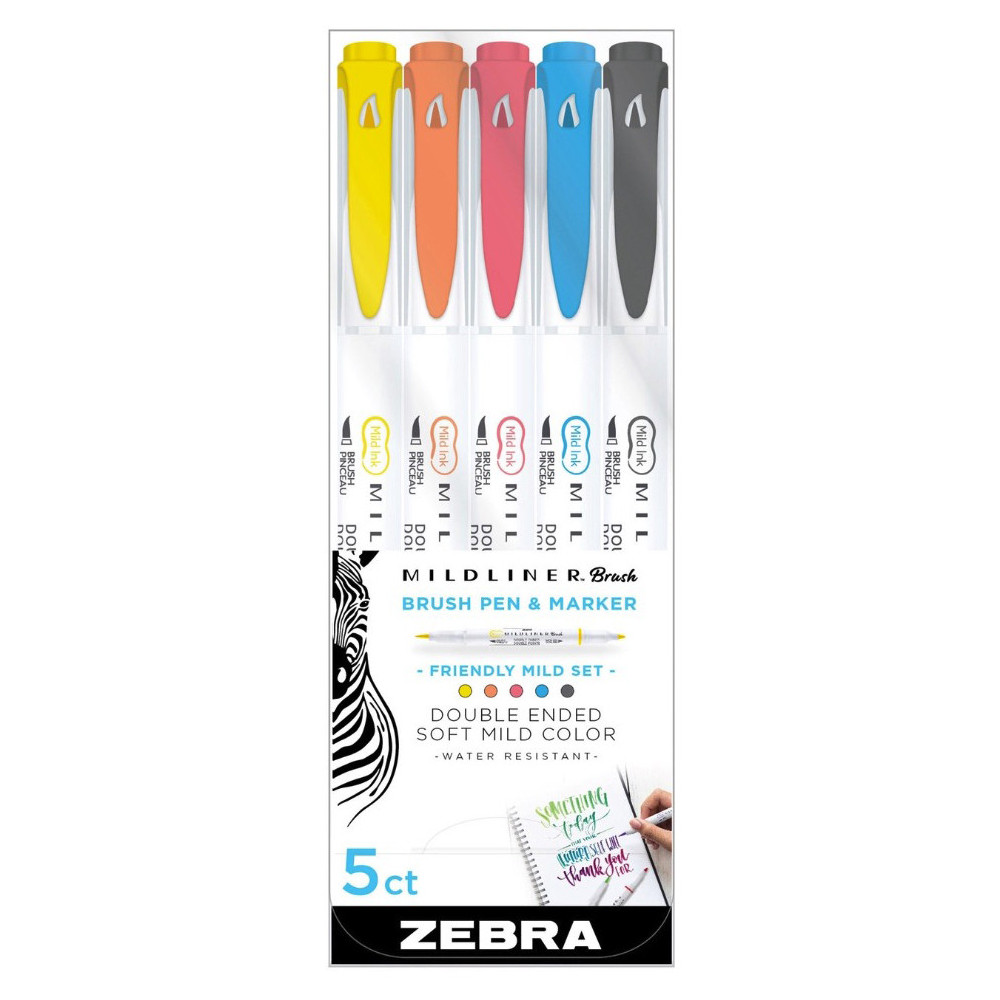 Set of double ended Mildliner Brush Pens - Zebra - Friendly, 5 pcs.
