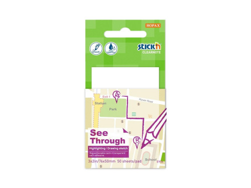Transparent sticky notes Stick'N - 51 x 76 mm, 50 pcs.