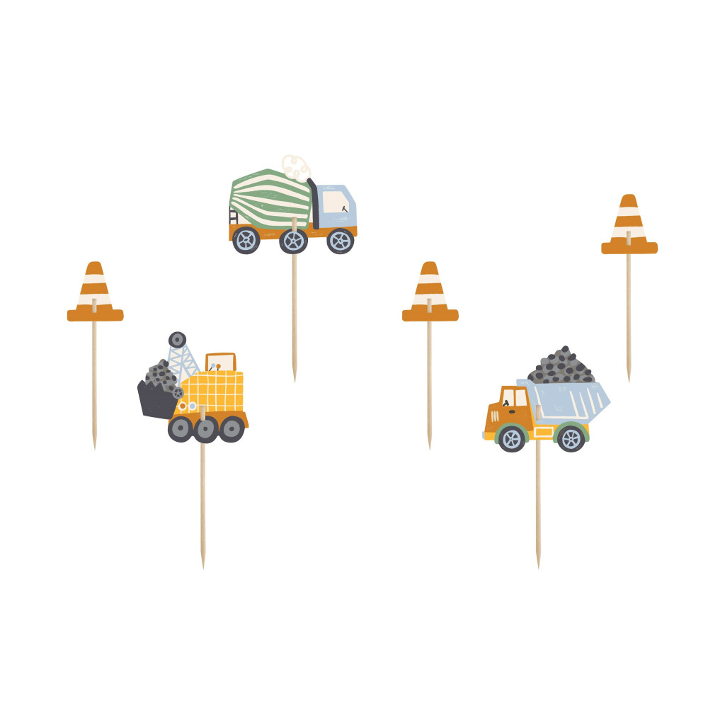 Cupcakes toppers, Construction vehicles - 4-7 cm, 6 pcs