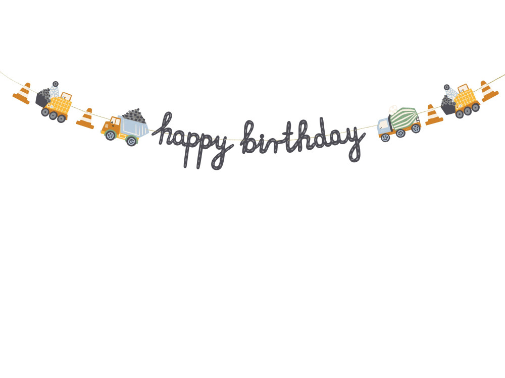 Birthday banner, Construction vehicles - 200 cm