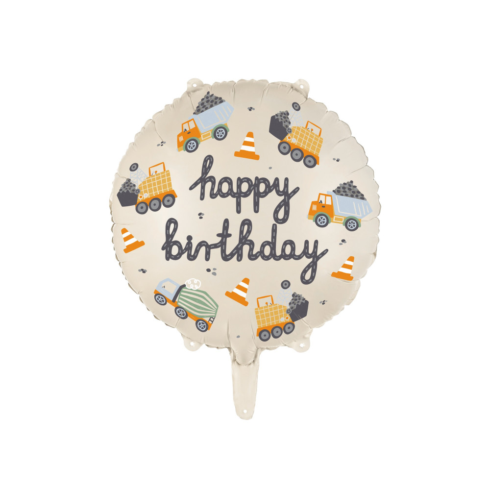 Balon foliowy urodzinowy, Pojazdy budowlane - 45 cm