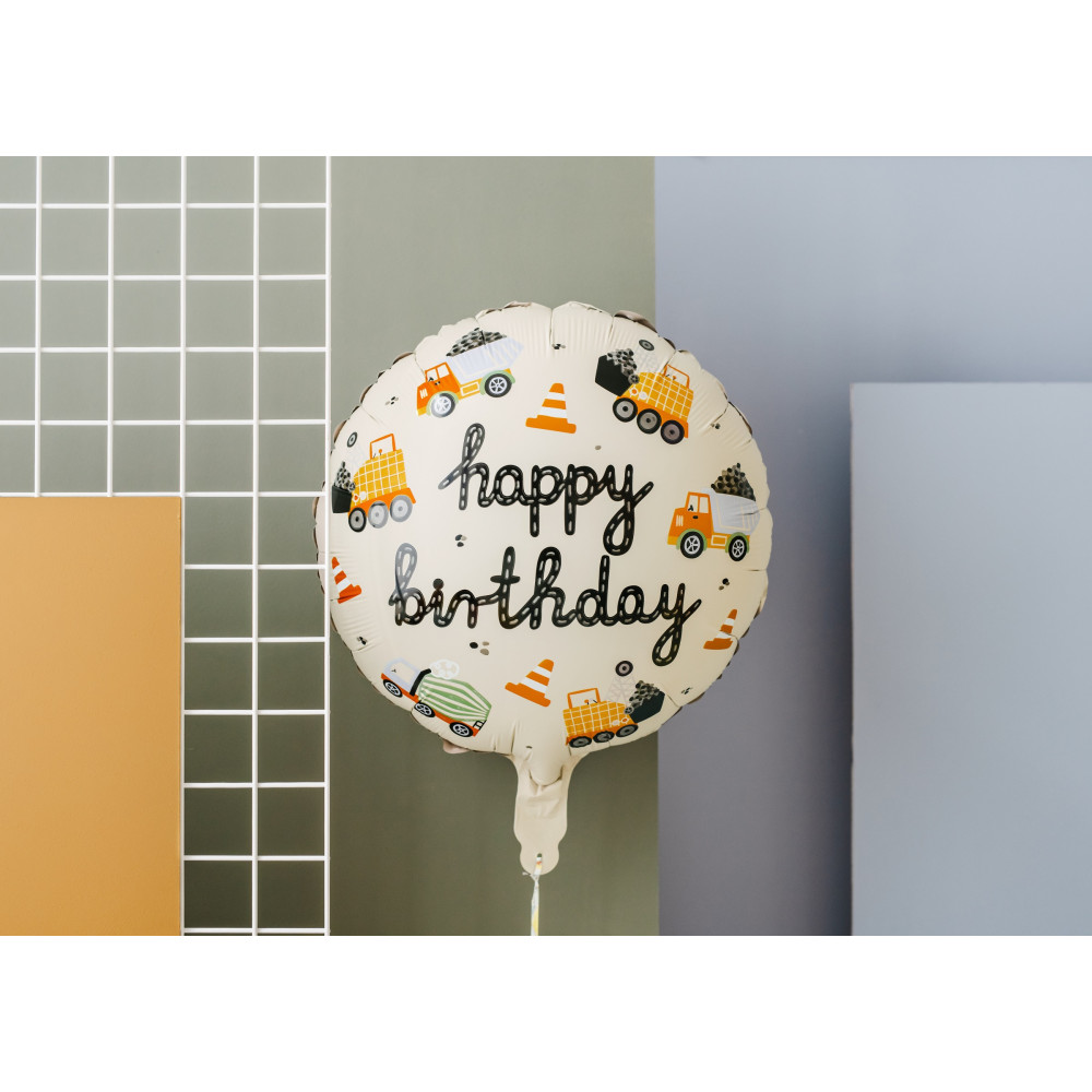Balon foliowy urodzinowy, Pojazdy budowlane - 45 cm