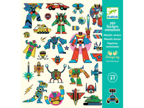 Zestaw metalicznych naklejek, Roboty - Djeco - 160 szt.