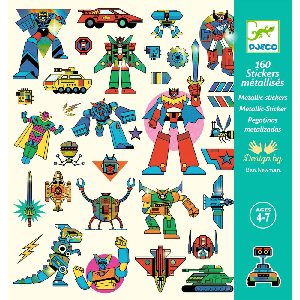 Set of metallic stickers, Robots - Djeco - 160 pcs.