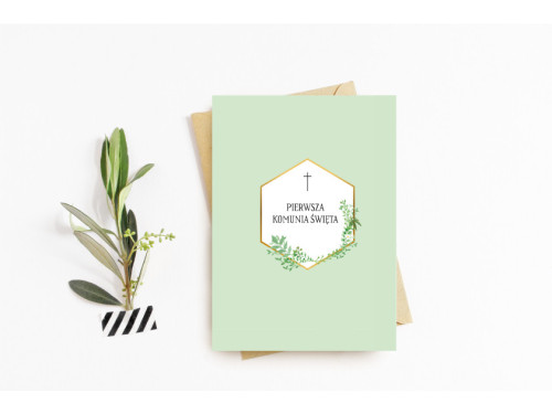 Greeting card - Cudowianki - Pierwsza Komunia Święta Heksagon, 12 x 17 cm