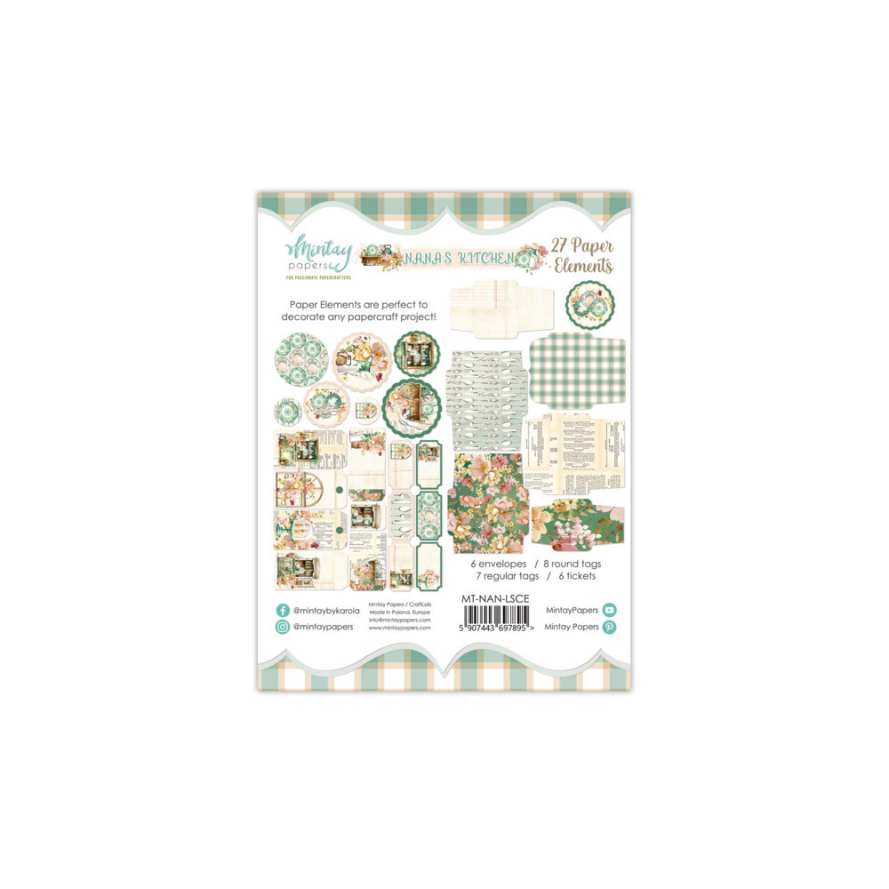 Set of paper elements, tags - Mintay - Nana's Kitchen, 27 pcs.
