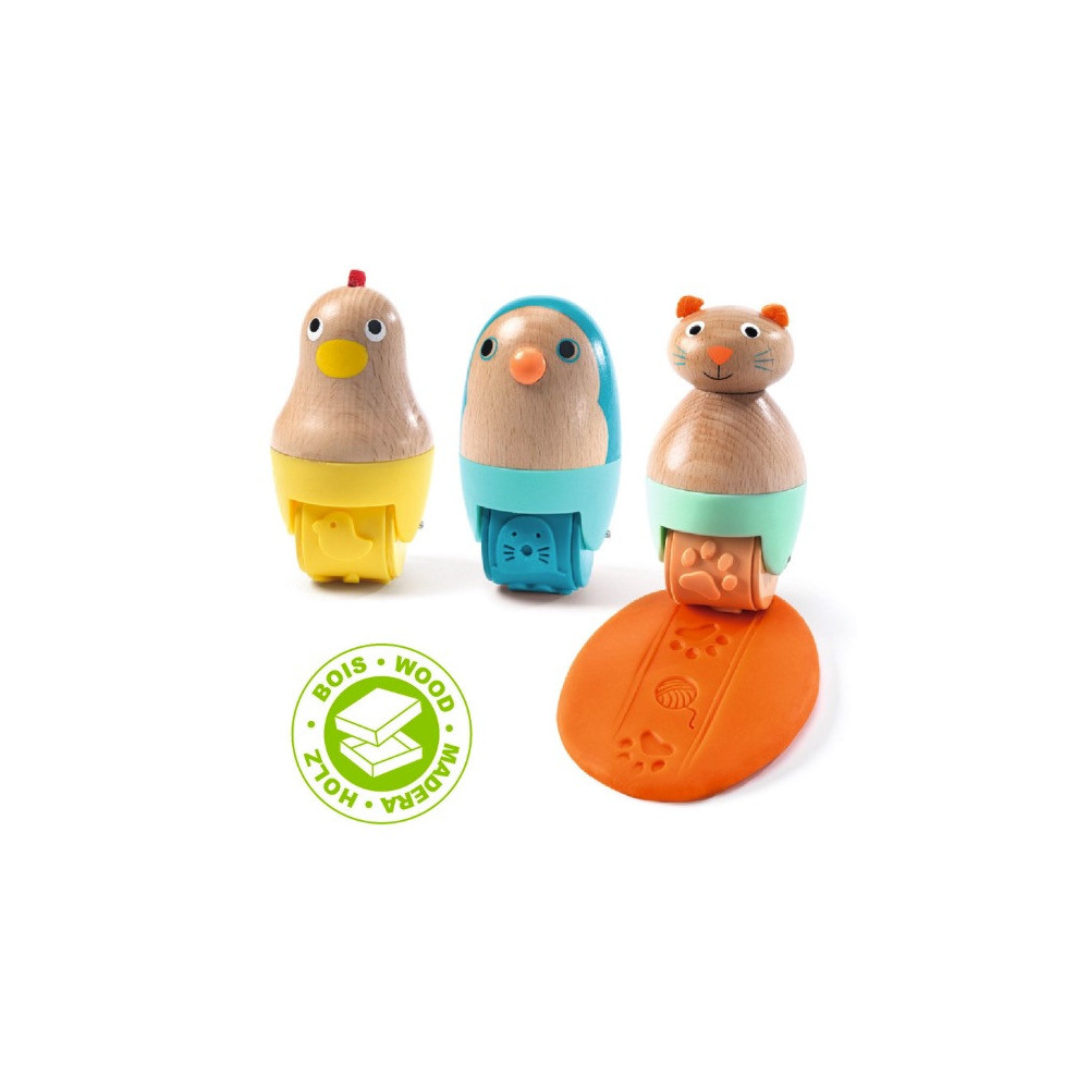 Plastic rollers for modeling clay, Animals - Djeco - 3 pcs.