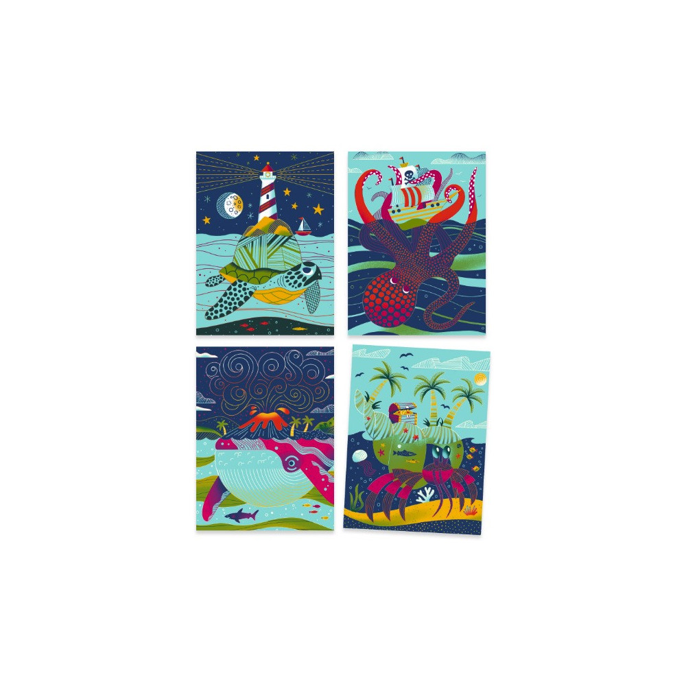 Scratch boards for children - Djeco - Underwater World, 4 sheets