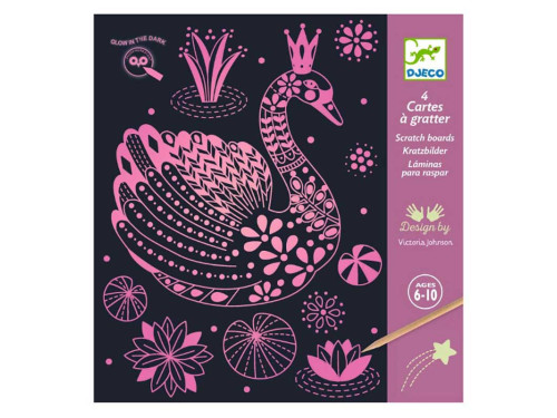 Scratch boards for children, fluorescent - Djeco - Swan, 4 sheets