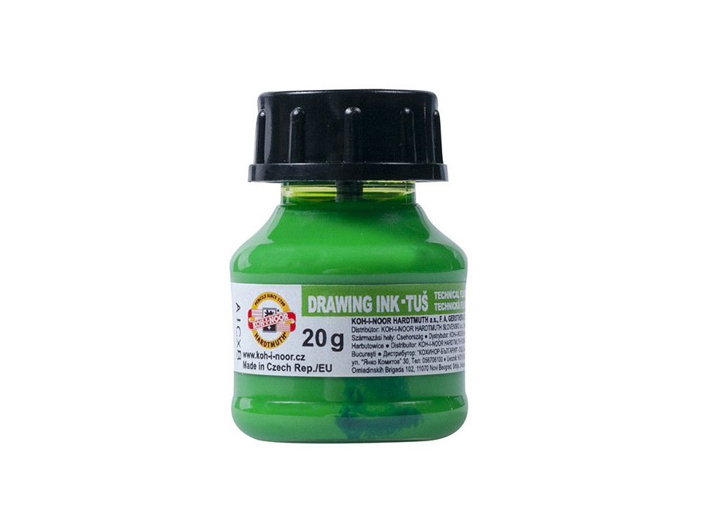 Tusz rysunkowy, kreślarski - Koh-I-Noor - zielony fluorescencyjny, 20 g