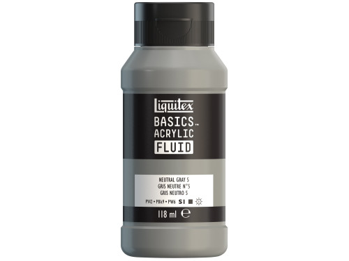 Basics Acrylic Fluid paint - Liquitex - 599, Neutral Gray 5, 118 ml