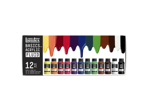 Set of Basics Acrylic Fluid paints - Liquitex - 12 x 118 ml