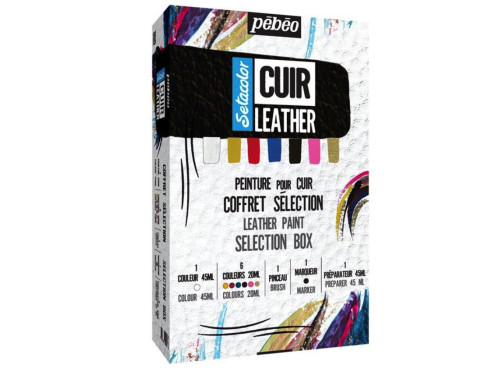 Zestaw farb do skór Setacolor Cuir Leather - Pébéo - 6 x 20 ml
