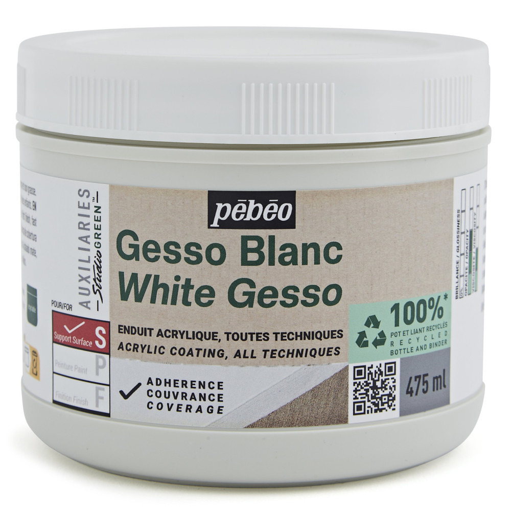 Gesso Studio Green do farb akrylowych - Pébéo - białe, 475 ml