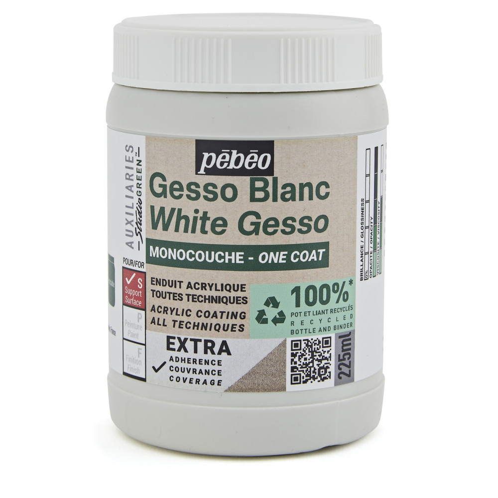 Gesso jednowarstwowe Studio Green do farb akrylowych - Pébéo - białe, 225 ml