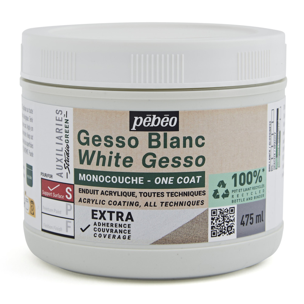 Gesso jednowarstwowe Studio Green do farb akrylowych - Pébéo - białe, 475 ml