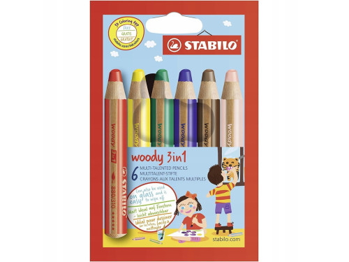 Zestaw kredek dla dzieci Woody 3 w 1 - Stabilo - 6 kolorów