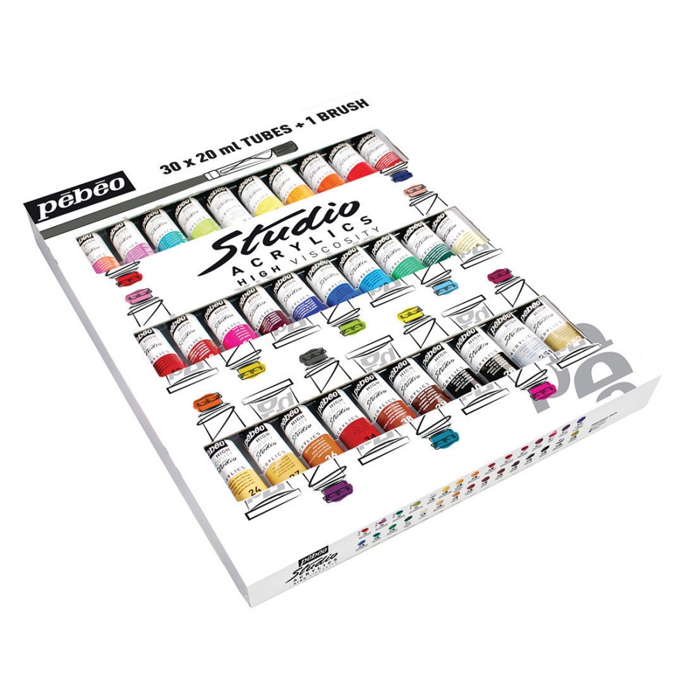Zestaw farb akrylowych Studio Acrylics - Pébéo - 30 kolorów x 20 ml