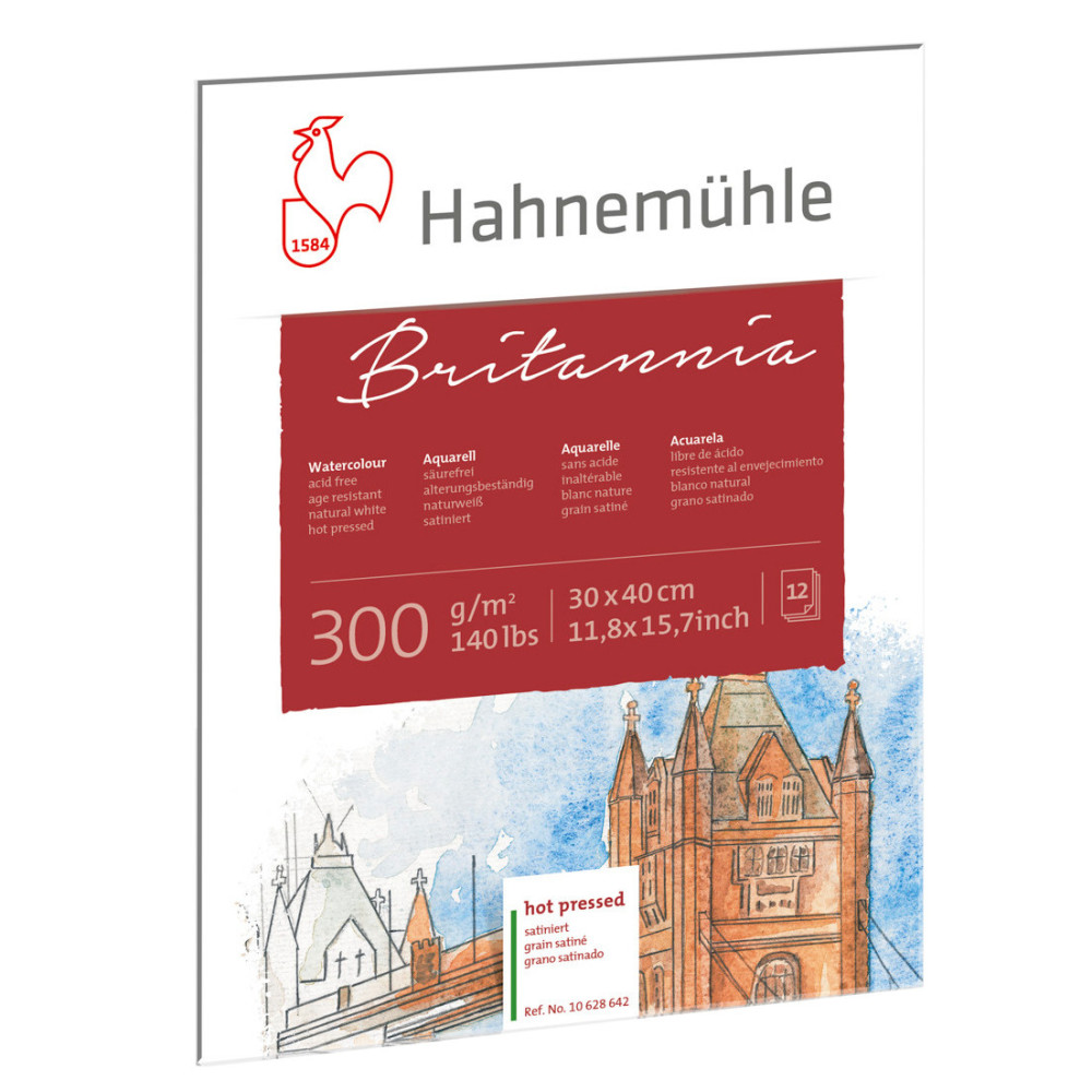 Blok do akwareli Britannia - Hahnemühle - hot pressed, 30 x 40 cm, 300 g, 12 ark.
