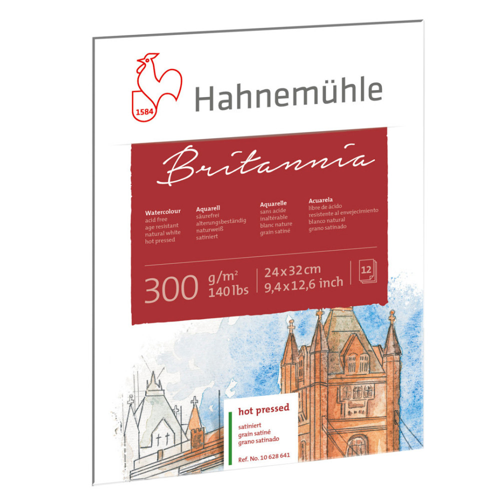 Blok do akwareli Britannia - Hahnemühle - hot pressed, 24 x 32 cm, 300 g, 12 ark.