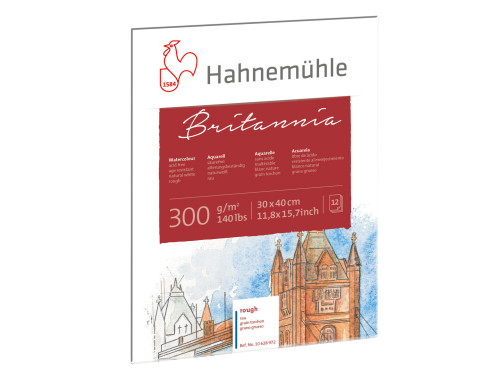 Blok do akwareli Britannia - Hahnemühle - rough, 30 x 40 cm, 300 g, 12 ark.