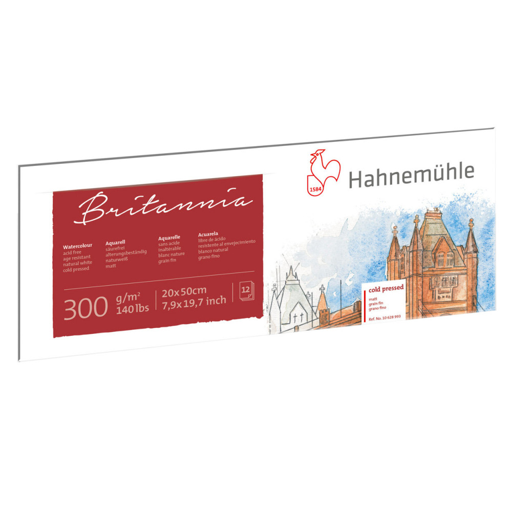 Britannia Watercolour paper pad - Hahnemühle - cold pressed, 20 x 50 cm, 300 g, 12 sheets