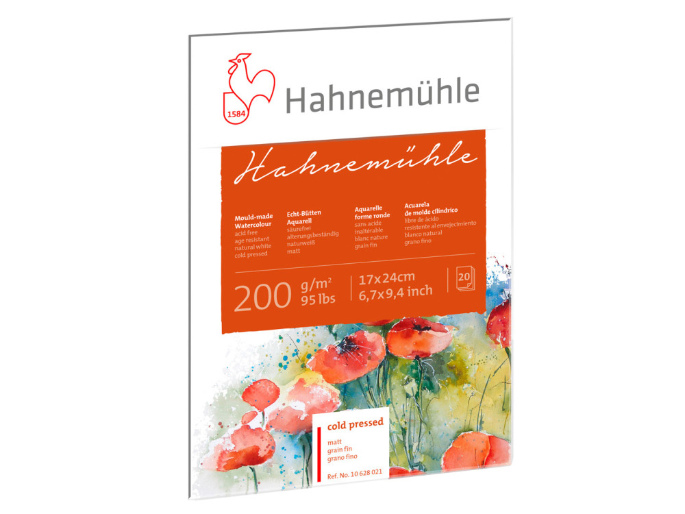 Blok do akwareli - Hahnemühle - cold pressed, 17 x 24 cm, 200 g, 20 ark.