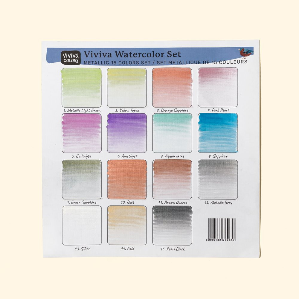 Set of Watercolor pans - Viviva Colors - Metallics, 15 colors