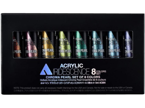 Zestaw farb akrylowych Iridescence Acrylic - Holbein - Chroma Pearl, 8 kolorów x 5 ml
