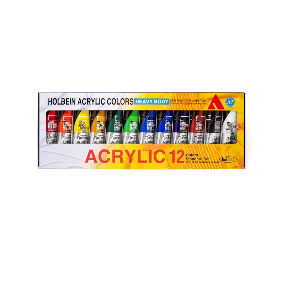 Zestaw farb akrylowych Heavy Body Acrylic - Holbein - Standard, 12 kolorów x 60 ml