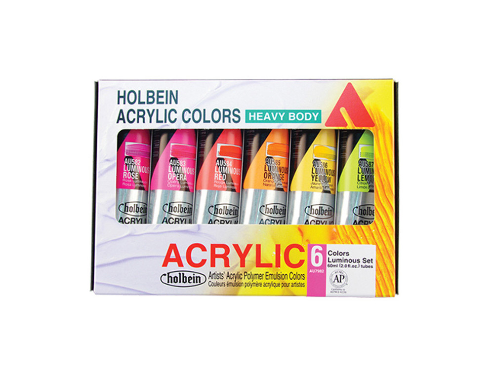 Zestaw farb akrylowych Heavy Body Acrylic - Holbein - Luminous, 6 kolorów x 60 ml